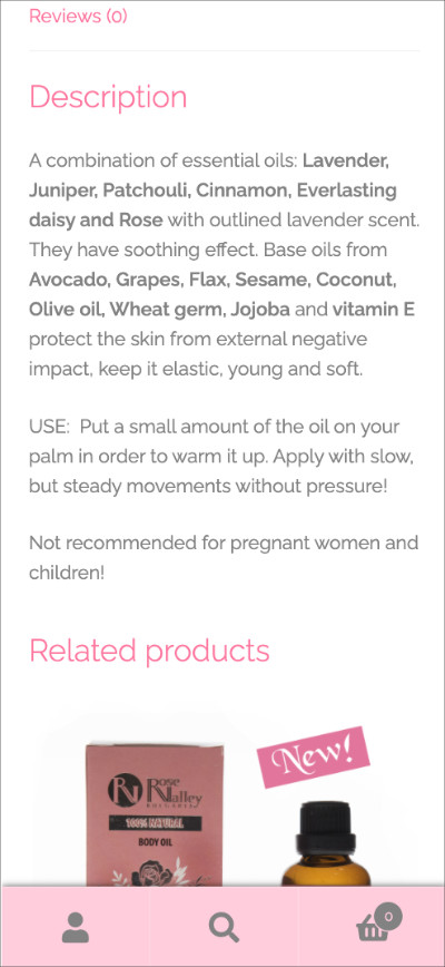 mobile product description screen