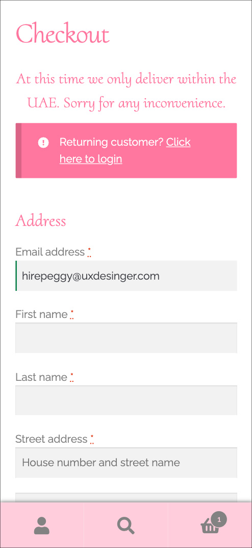 mobile checkout screen